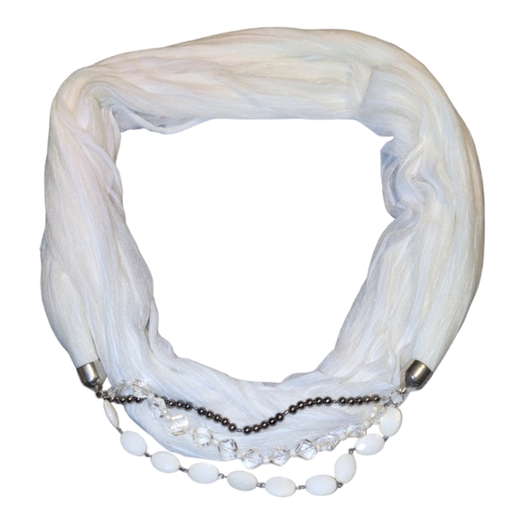 Winter white  infinity sheer scarf with beads - Picture 2 of 3